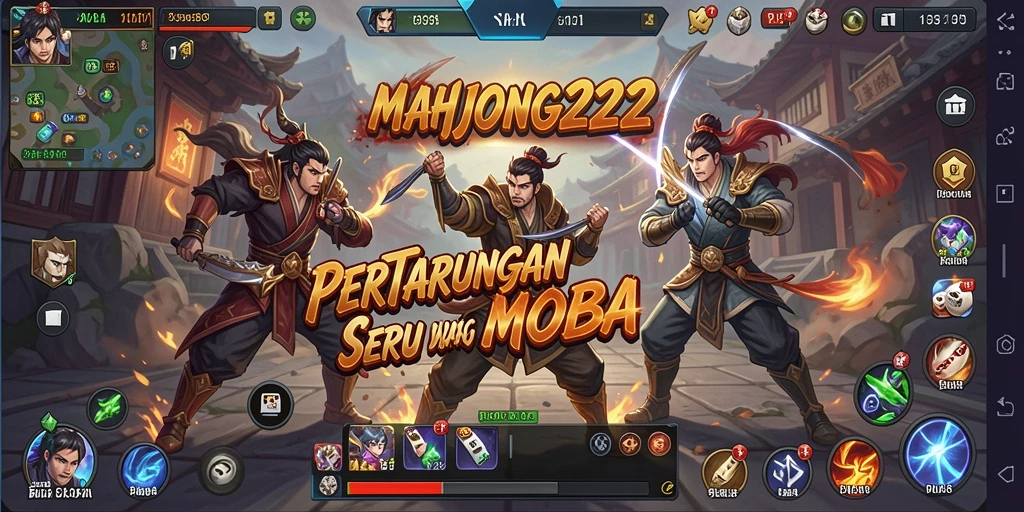 Tampilan menarik dari gameplay seru MAHJONG222 di battlefield MOBA.