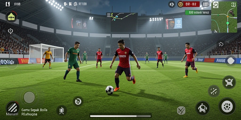 Screenshot gameplay yang menunjukkan momen seru sepak bola.